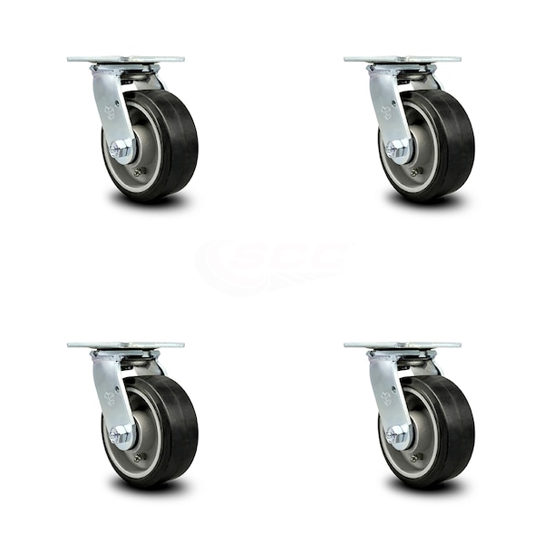 5 Inch Rubber on Aluminum Wheel Swivel Caster Set with Ball Bearings SCC
